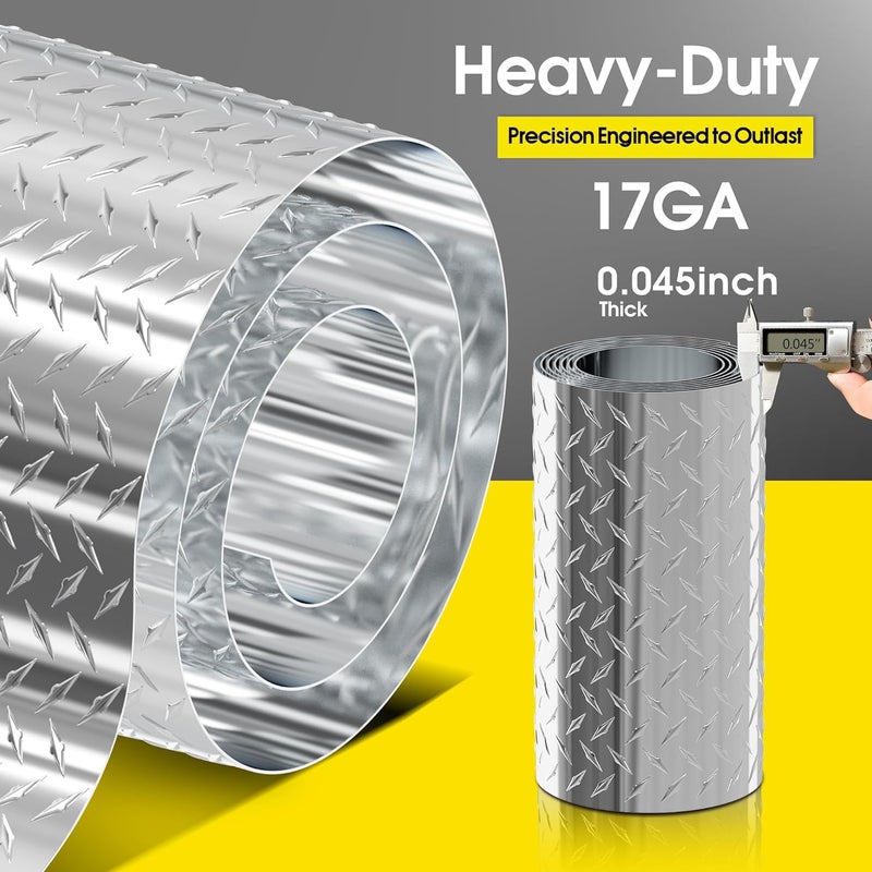 Vruelia Aluminum Diamond Plate Sheet Metal Coil 0.045" Thick 3003-H22 Alloy - Non-Slip Rustproof Tread, Mill Finish Embossed Panel for Truck Beds, RV Steps & Garage Walls (Natural Silver, 2in. x 120in.) - Image 2